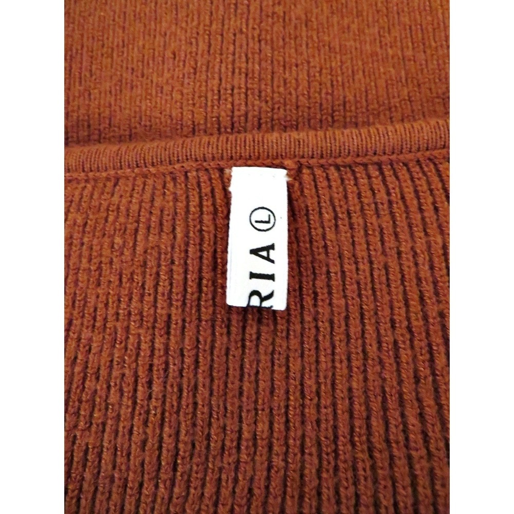 REORIA Rust Orange Twist‎ Front Ribbed Knit Sweater Large Long Sleeve Fitted Top - Picture 4 of 7